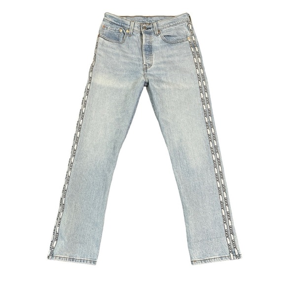 Levi Premium 501 Original Sport Stripe Cropped Jeans. Blue Size 27 #785 - Picture 3 of 12